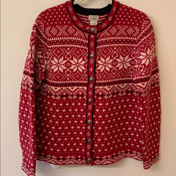L L Bean Wool cardigan sweater size L EUC - Picture 2 of 4